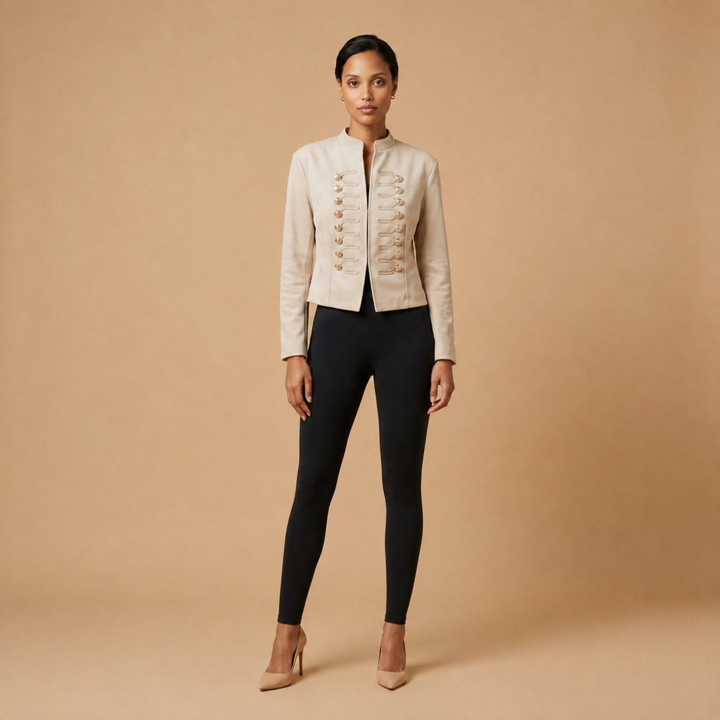 Americana GISELLE beige de corte estructurado con forro satinado y hombreras