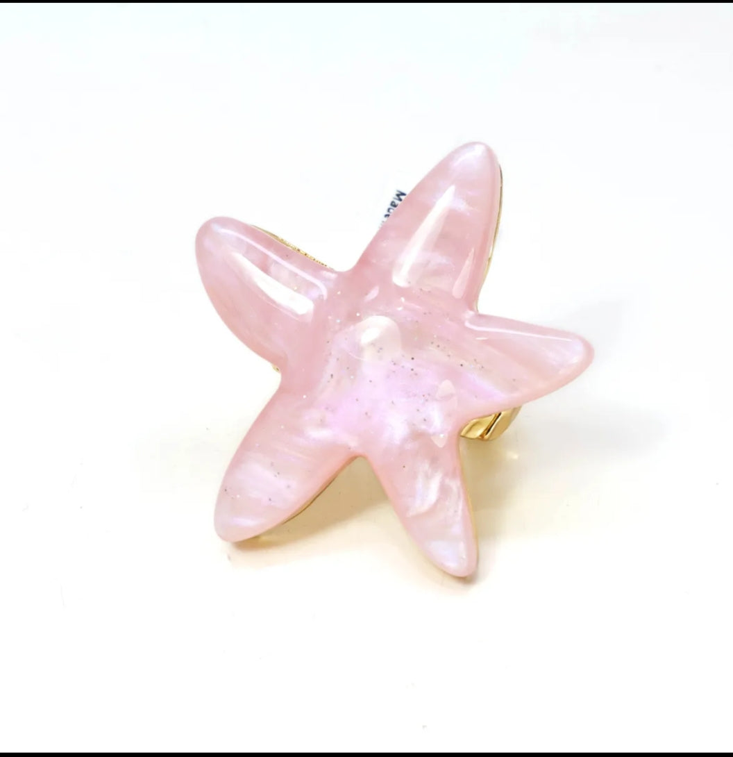 Anillo estrella de mar rosa pastel marmoleado adaptable