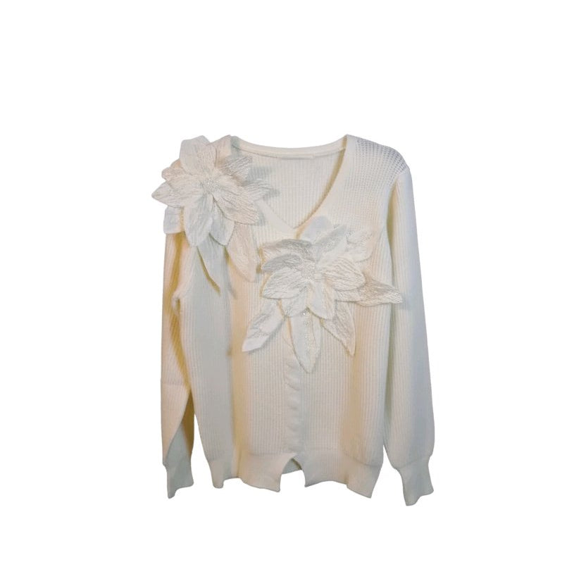 JERSEY AITANA DE PUNTO CREMA CON FLORES 3D EN RELIEVE