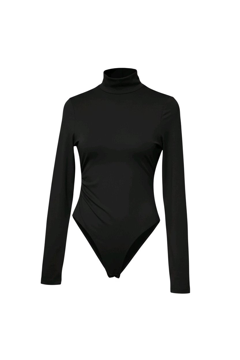 BODY GALA  NEGRO DE CUELLO ALTO Y MANGA LARGA