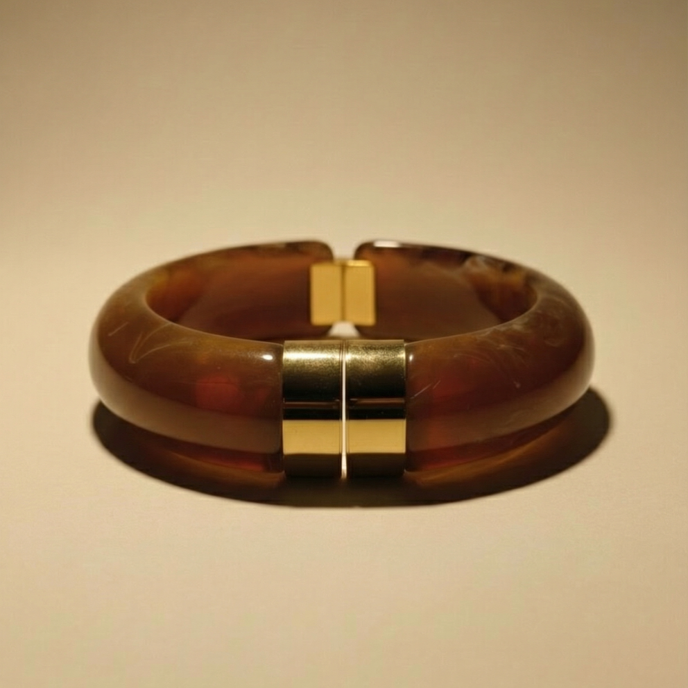 BRAZALETE DAFNE RÍGIDO EFECTO MARMOL MARRÓN Y DORADO