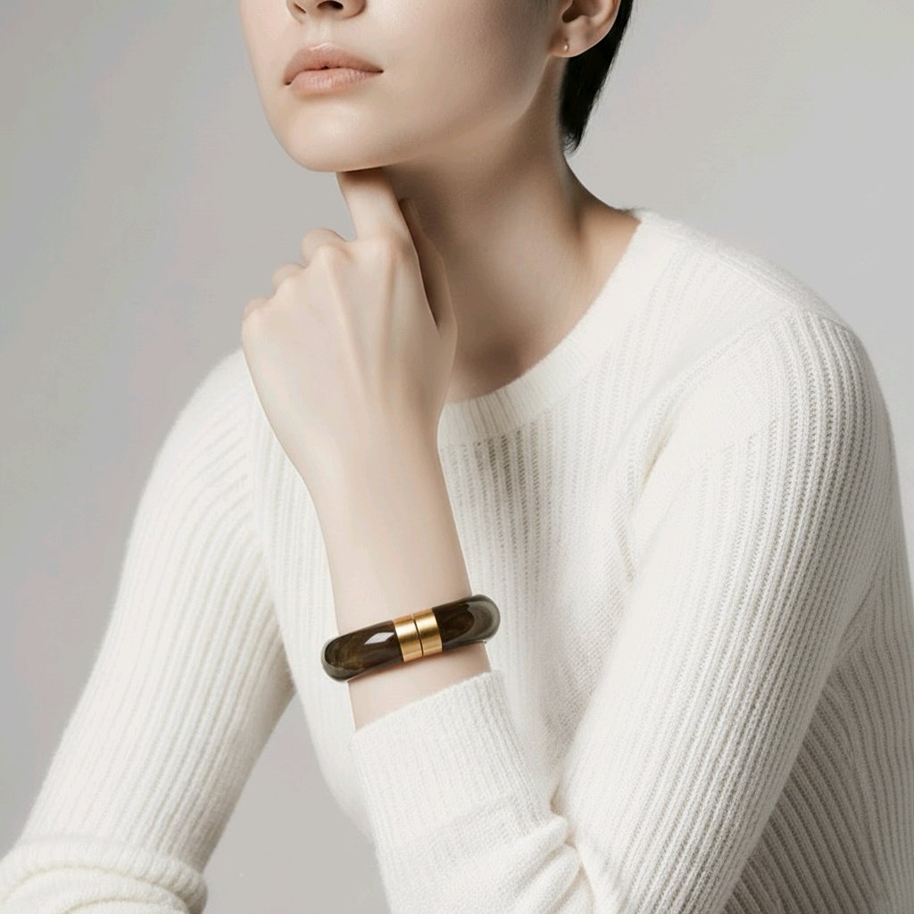 BRAZALETE DAFNE RÍGIDO EFECTO MARMOL MARRÓN Y DORADO