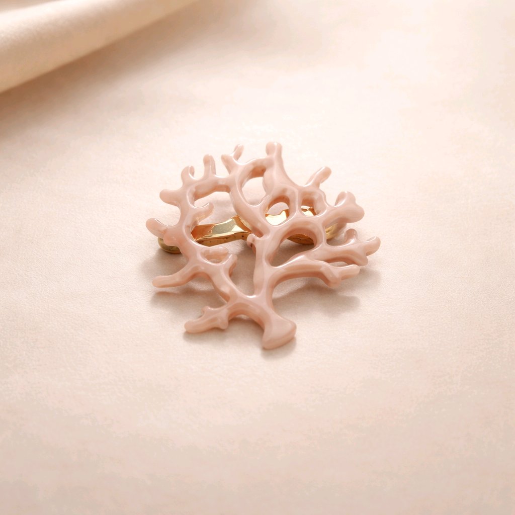 Broche de coral en acrílico rosa empolvado, bisutería de diseño orgánico antialérgica y ligera colección Riviera