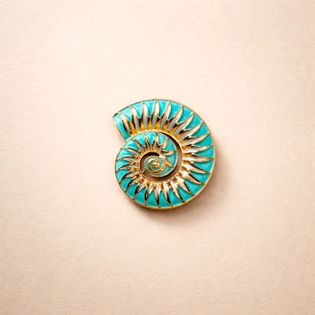 Broche en forma de caracola Nautilus esmaltado en azul océano con relieves dorados, accesorio de lujo para solapa Muzetto