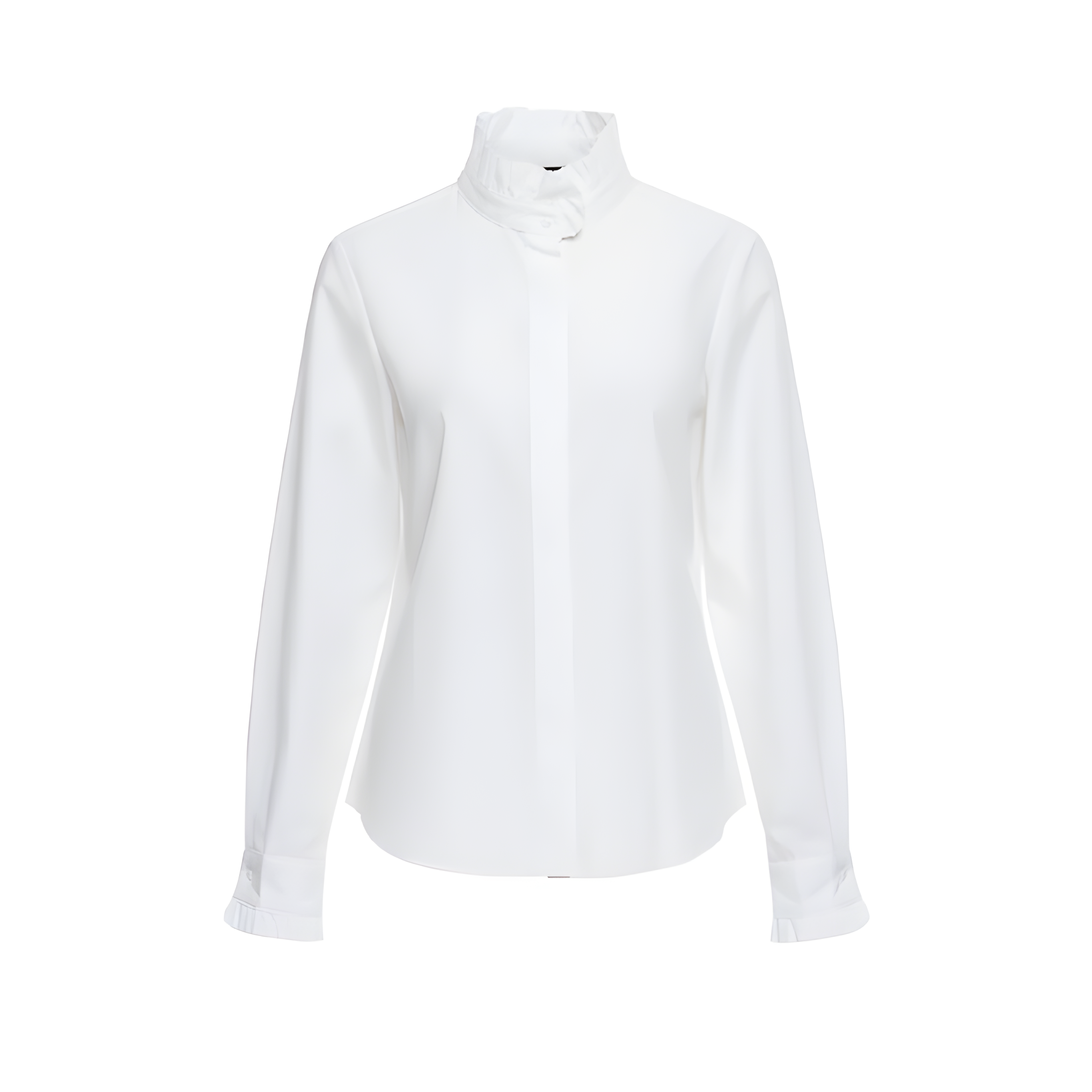CAMISA OLIVIA CLASICA, BLANCA CON CUELLO PERKINS RIZADO Y PUÑOS RIZADOS