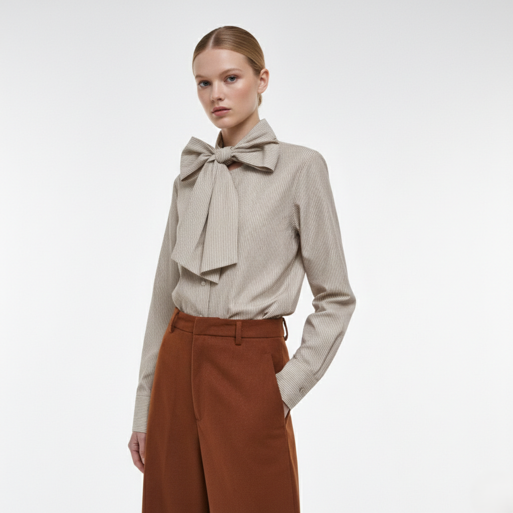 CAMISA JULIETA DE RAYAS CON LAZADO XL EN EL CUELLO