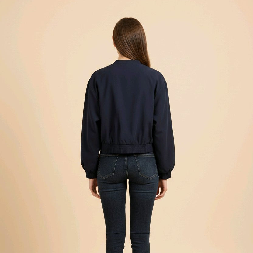 CHAQUETA MARTINA BOMBER CORTA AZUL MARINO CON CIERRE OCULTO