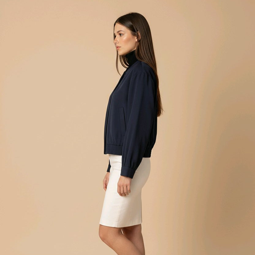 CHAQUETA MARTINA BOMBER CORTA AZUL MARINO CON CIERRE OCULTO