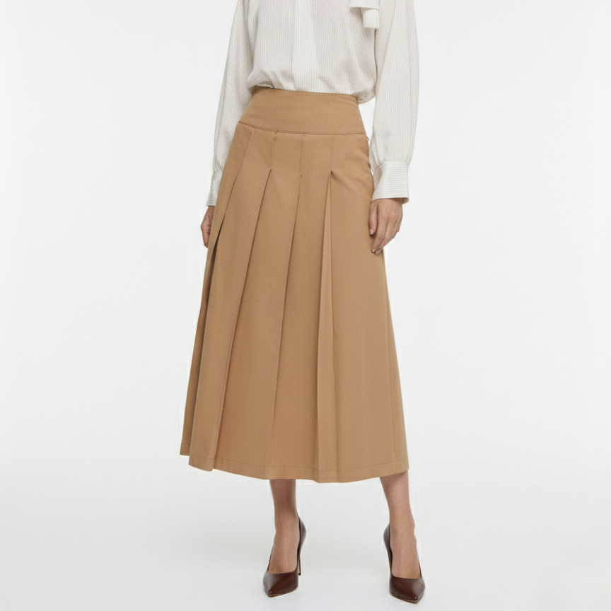 FALDA SIENA MIDI DE TABLAS EN COLOR CAMEL