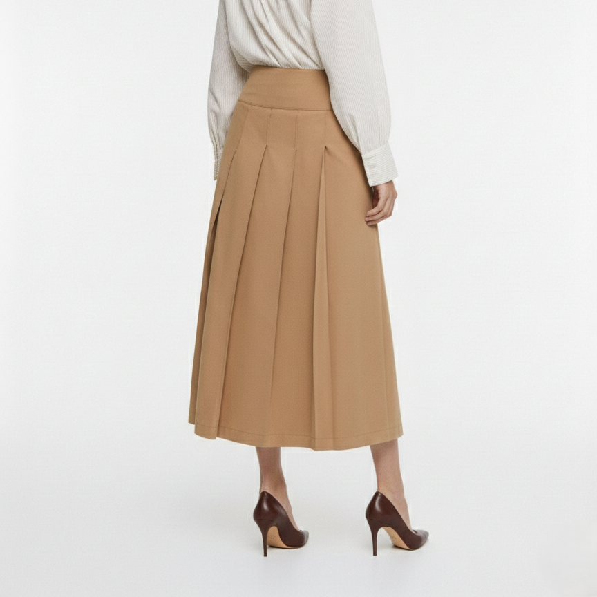 FALDA SIENA MIDI DE TABLAS EN COLOR CAMEL