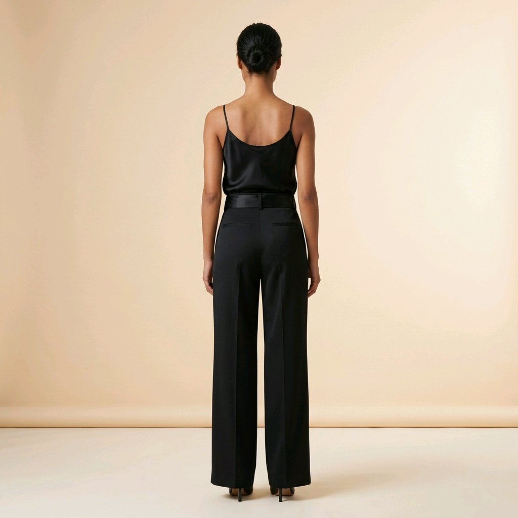 Pantalón MADELAINE negro de corte sastre con cinturón del mismo tejido
