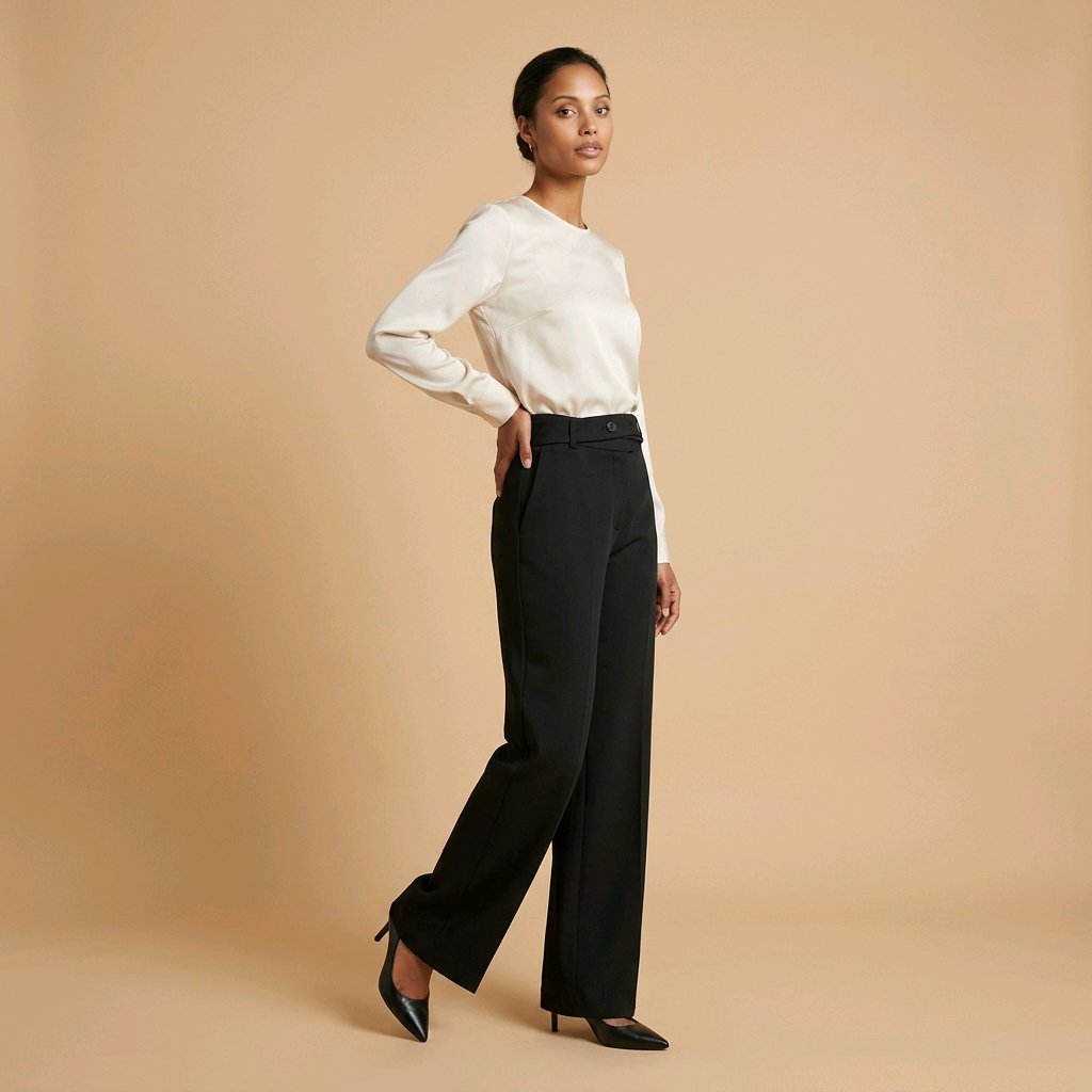 Pantalón MADELAINE negro de corte sastre con cinturón del mismo tejido