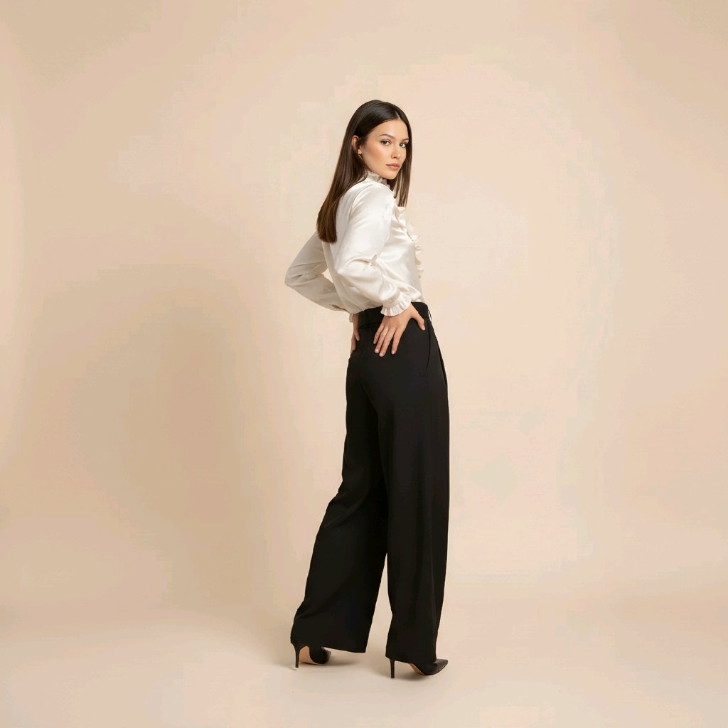 PANTALÓN VICTORIA ANCHO, NEGRO CON CINTURA ELÁSTICA Y CINTURÓN DECORATIVO