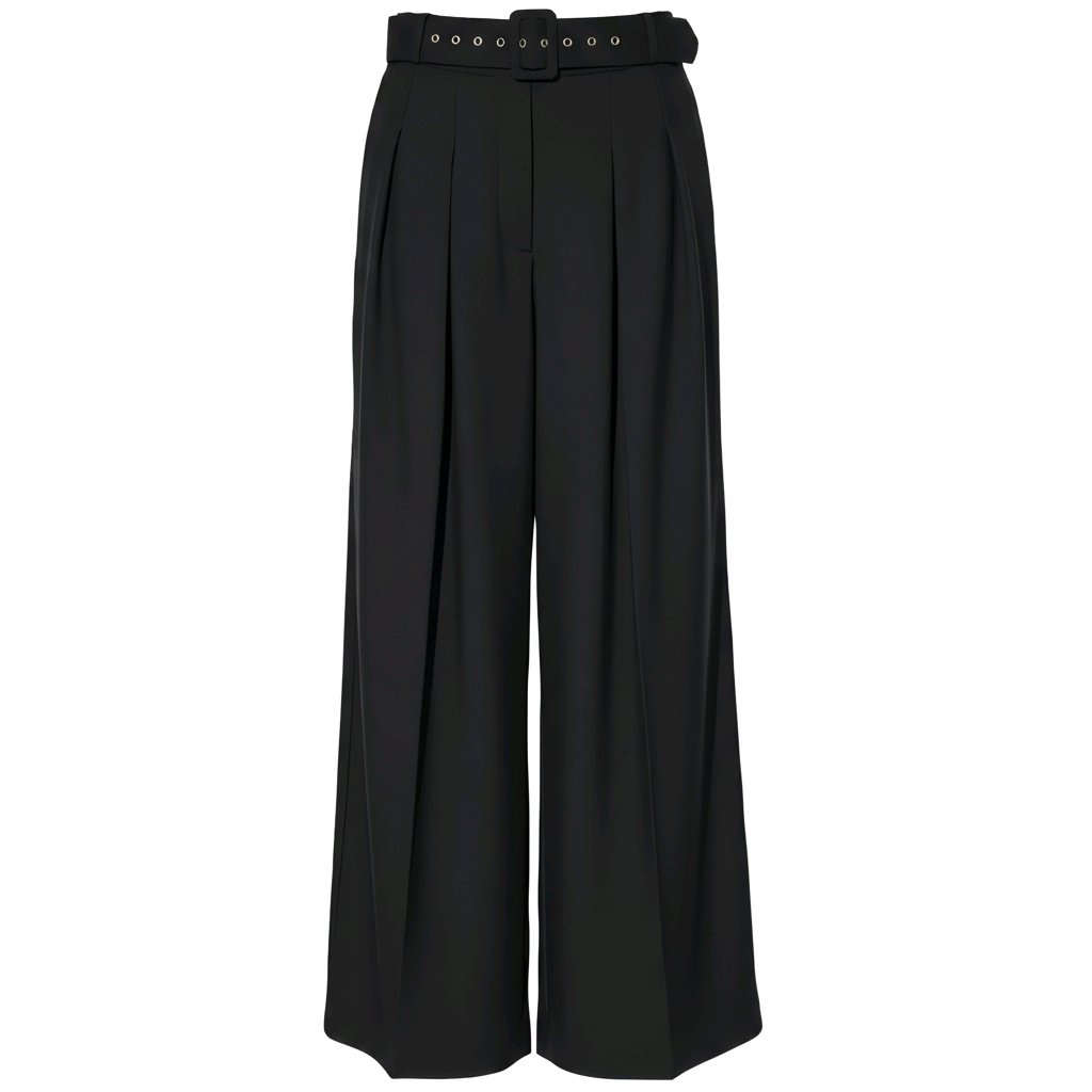PANTALÓN VICTORIA ANCHO, NEGRO CON CINTURA ELÁSTICA Y CINTURÓN DECORATIVO
