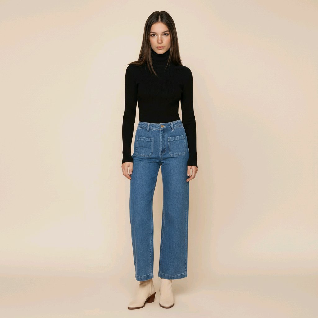 PANTALÓN NADIA VAQUERO WIDE LEG CON BOLSILLOS FRONTALES