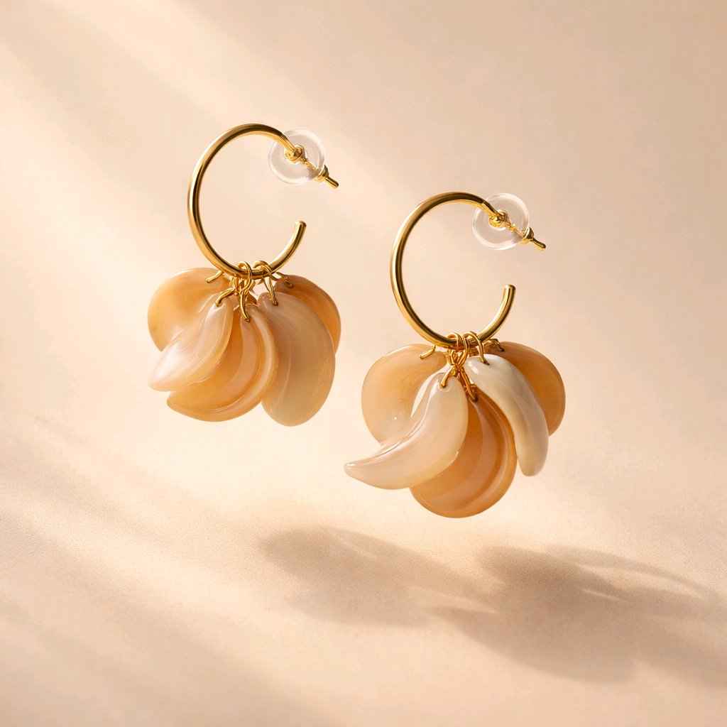 PENDIENTES AMELY DE ARO DORADO CON PIEZAS ACRÍLICAS NUDE (NICKEL FREE)