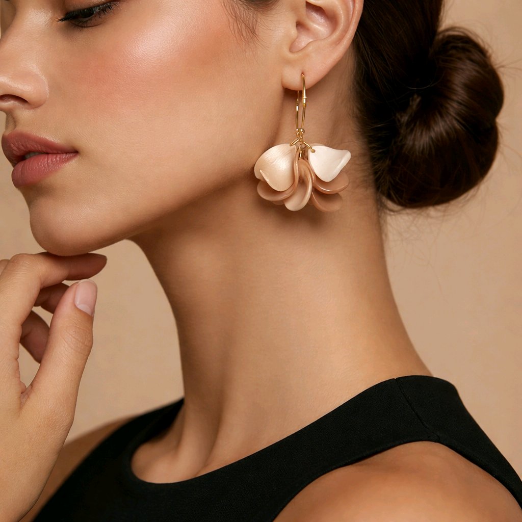 PENDIENTES AMELY DE ARO DORADO CON PIEZAS ACRÍLICAS NUDE (NICKEL FREE)