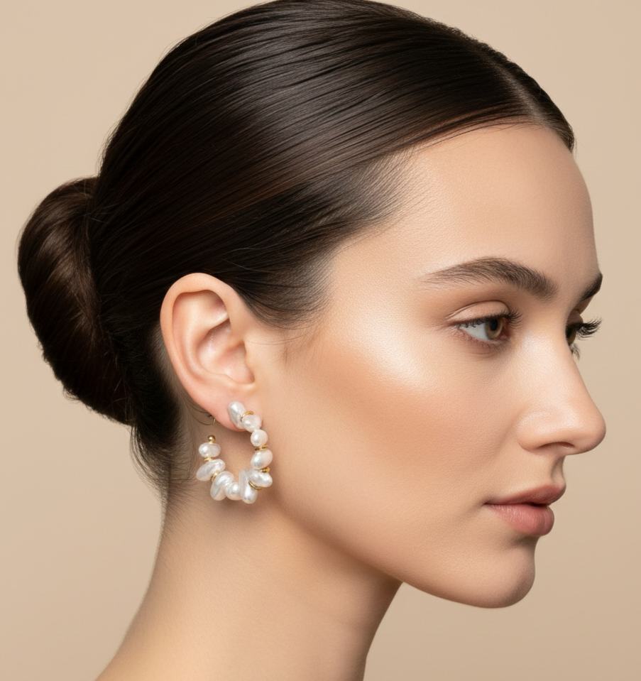 PENDIENTES ``MAYA`` DE ARO CON PERLAS IRREGULARES (ACERO INOXIDABLE)