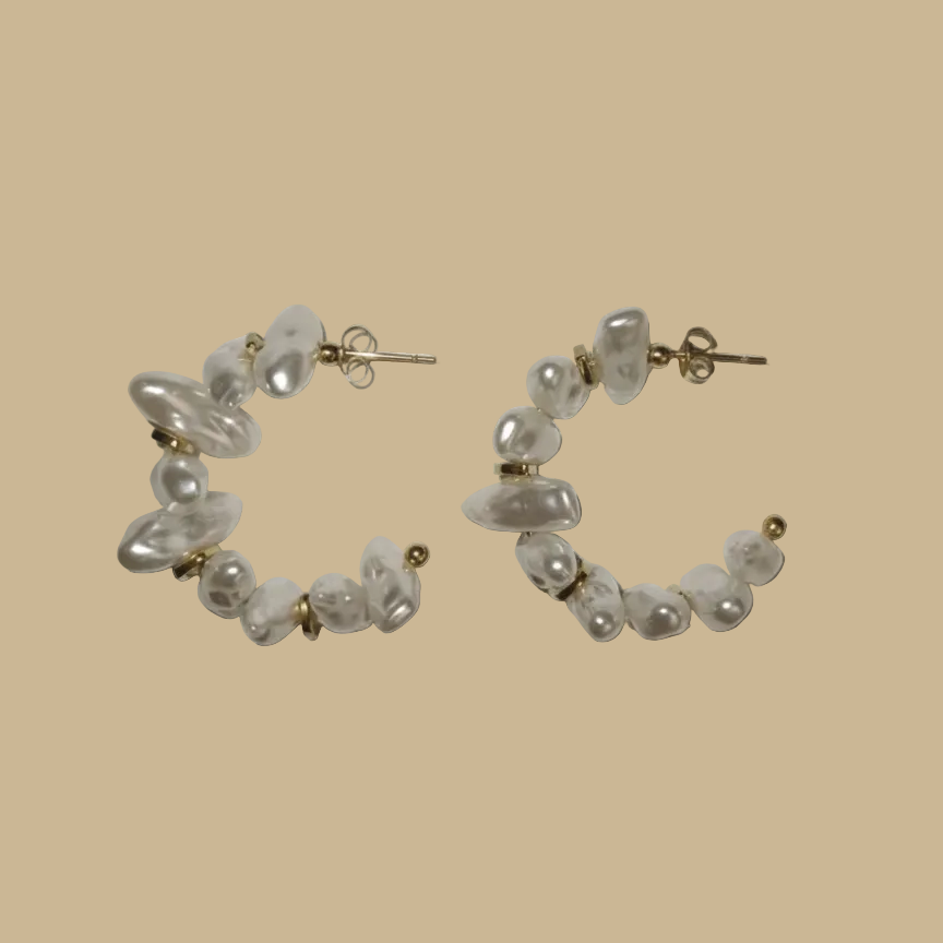 PENDIENTES ``MAYA`` DE ARO CON PERLAS IRREGULARES (ACERO INOXIDABLE)