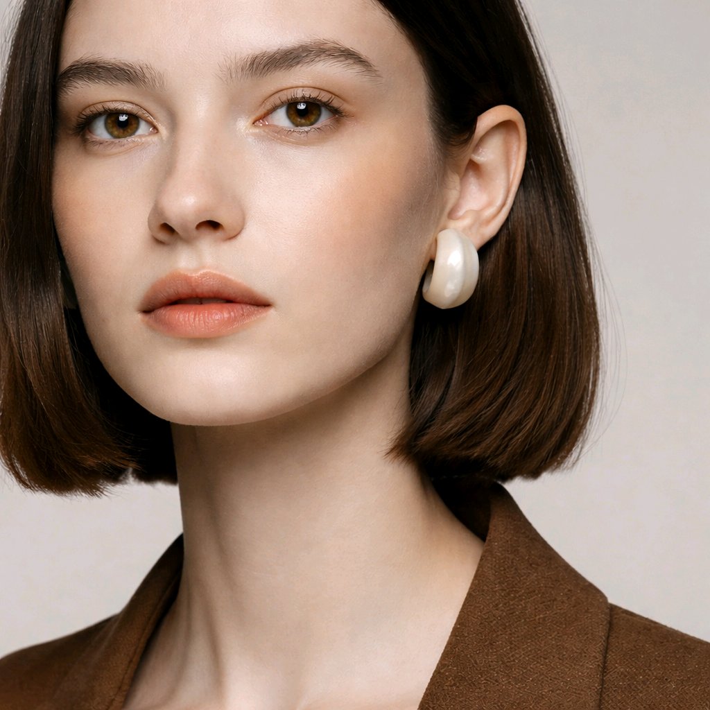 PENDIENTES LIA DE ARO GRUESO ACRÍLICO BLANCO