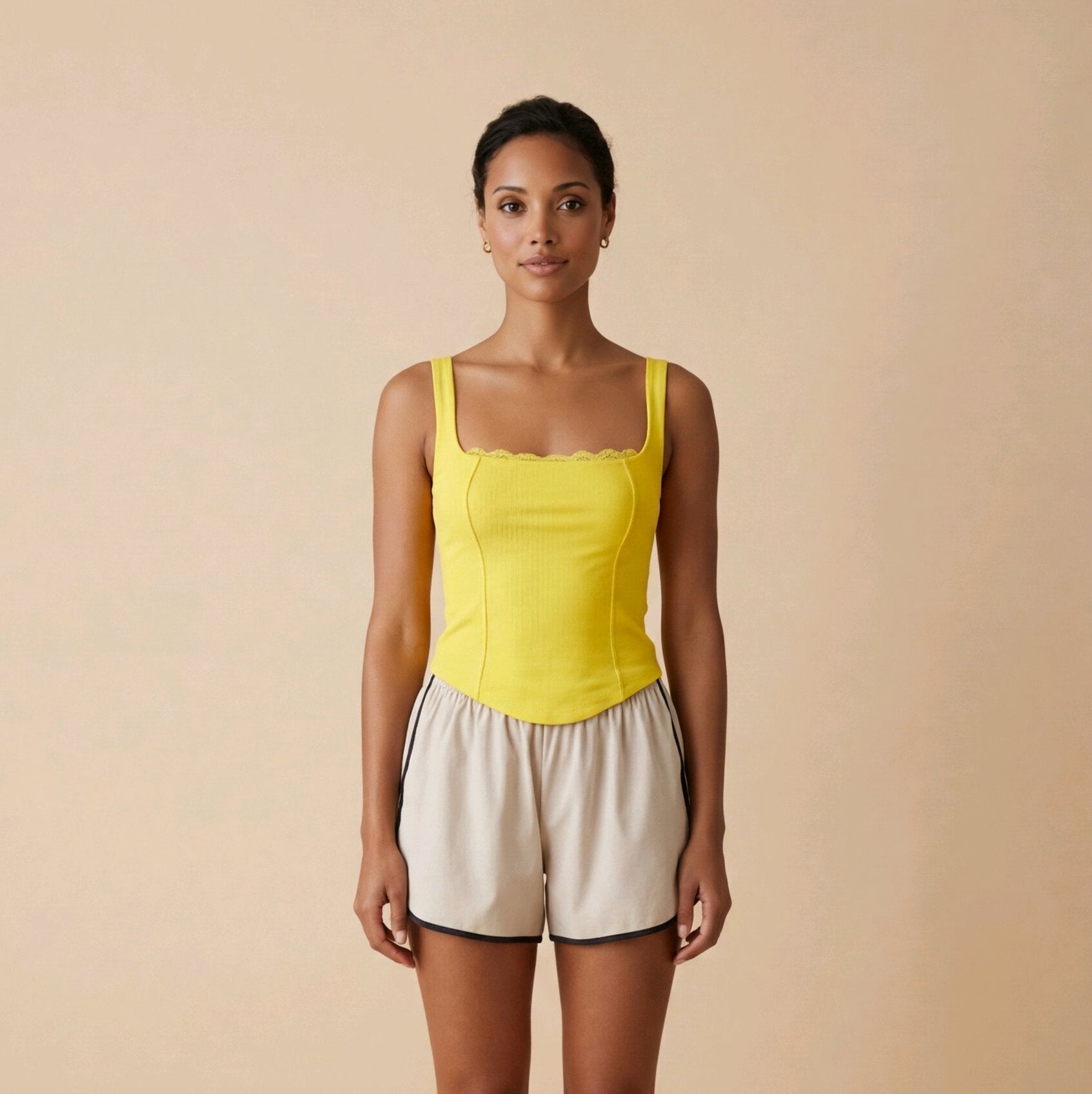 Top corsé amarillo de algodón para primavera con diseño entallado y encaje Livia de Muzetto 
